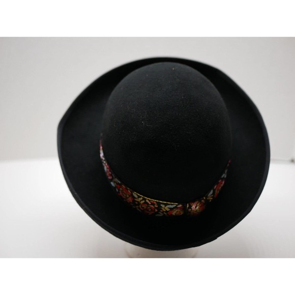 VTG Street Smart by Betmar Ladies Bowler Hat Black Floral 100% Wool Felt USA - Picture 8 of 13